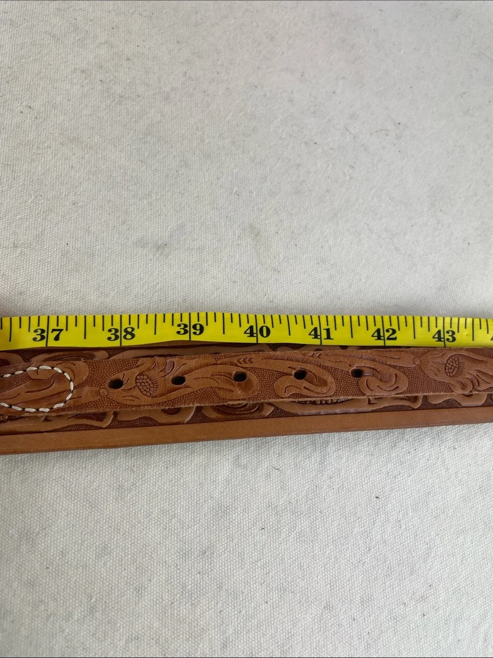 Tooled Leather Floral Belt in Cognac Brown
